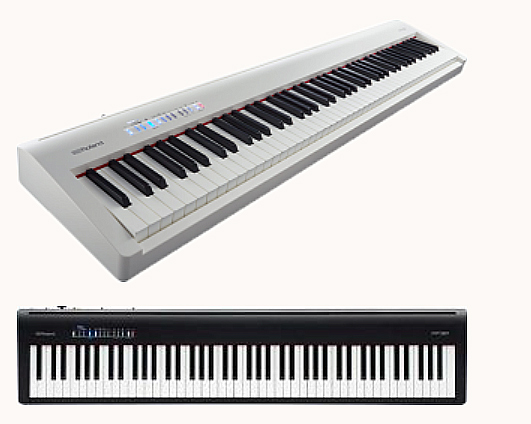Roland FP 30 Digital Piano (both the black & 
				white versions are in this picture)