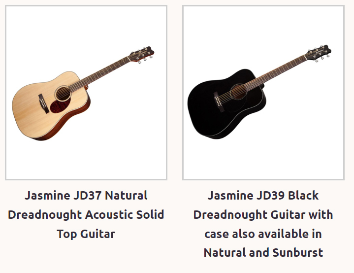 Picture of two Jasmine 
		Guitars